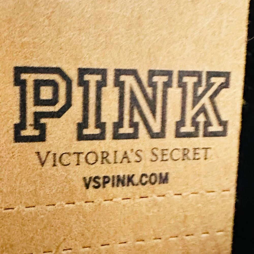 PINK Victoria's Secret Black Cropped Polo Sweater with White Sleeve Stripes